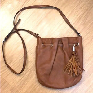 Michael Kors Brown Leather Tassel Crossbody Bucket Bag